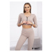 Žebrovaný crop top set tmavě béžový UNI