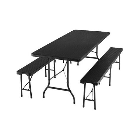 Kempingová súprava stola a lavice skladacia čierna – ratanový vzhľad