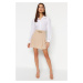 Trendyol Beige Chain Detailed A-line High Waist Mini Smart Crepe Knitted Skirt