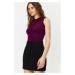 Trendyol Plum Knitted Bodysuit with Pleated Detail and Flexible Snap Fasteners
