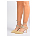 Fox Shoes Women's Beige Straw Stone Detailed Heeled Shoes