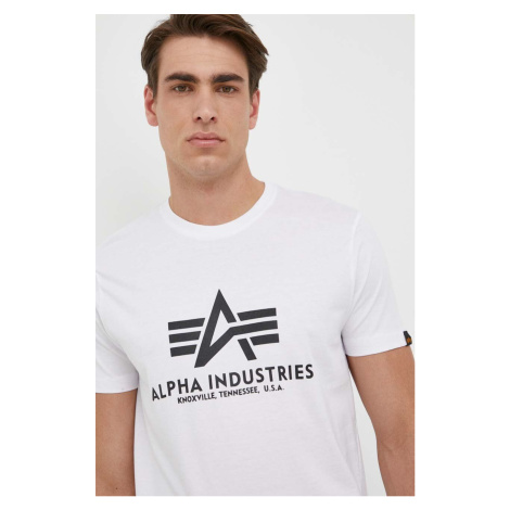 Bavlnené tričko Alpha Industries Basic T-Shirt 100501.09, biela farba, s potlačou