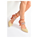 Fox Shoes Orange Straw Stone Detailed Women's Heeled Shoes