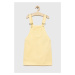 Dievčenské rifľové šaty Guess žltá farba, mini, rovný strih