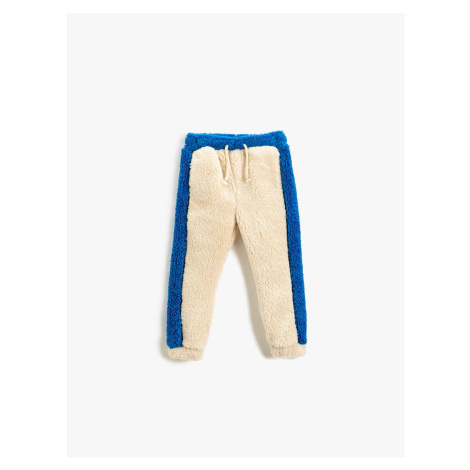 Koton Plush Sweatpants Color Contrast Tie Waist Fleto With Pocket.