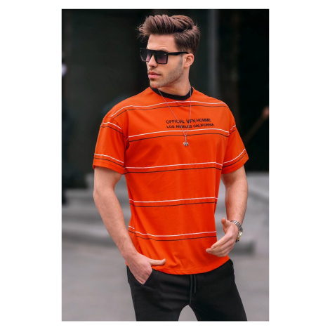 Madmext Crew Neck Orange Striped Comfortable Fit Men's T-Shirt 6063