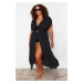 Trendyol Curve Black Low Sleeve Maxi Length Button Detailed Beach Wear Kimono & Kaftan