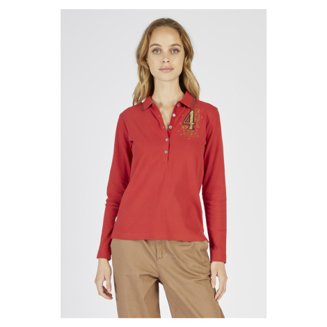 Polokošeľa La Martina Woman Polo L/S Piquet Stretch Pompeian Red