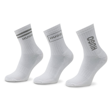 Hugo Súprava 3 párov vysokých dámskych ponožiek 3p Qs Rib Logo Cc W 50484149 Biela Hugo Boss