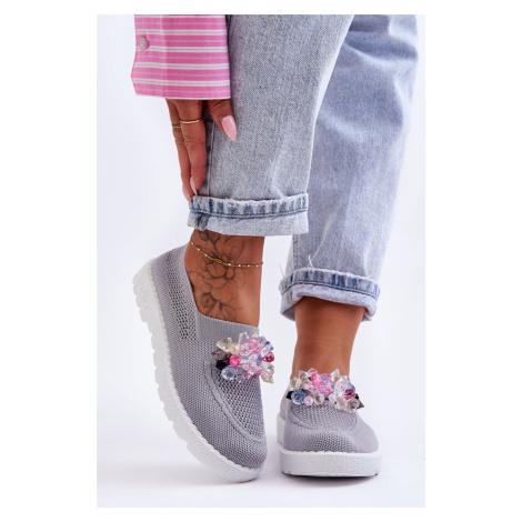 Womens Slip-on Sneakers with Stones Grey Simple