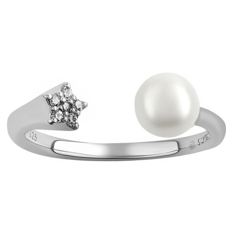 Otvorený strieborný prsteň Star s perlou a Brilliance Zirconia Silvego
