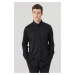 ALTINYILDIZ CLASSICS Men's Black Comfort Fit Comfy Cut Buttoned Collar Cotton Shirt.