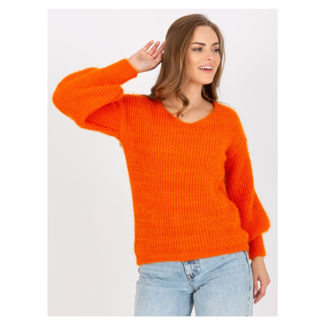 Orange fluffy classic sweater with mohair OCH BELLA