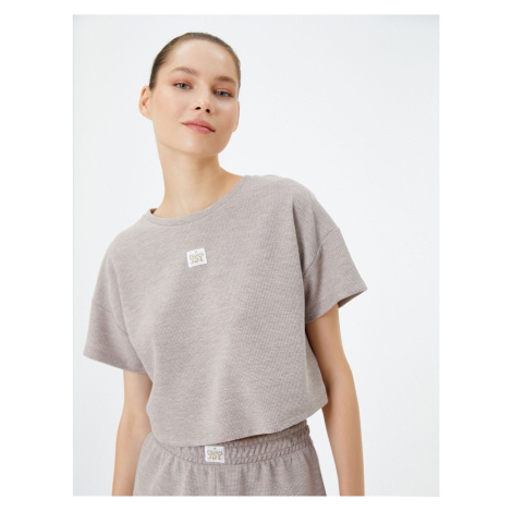 Koton Crop Pajama Top Textured Short Sleeve Crew Neck