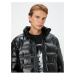 Koton Puffer Coat Leather Look Zippered High Neck