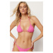 Trendyol Pink Triangle Textured Bikini Top