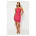 Trendyol Fuchsia Fitted Evening Dress in Weave Occlusion with Shiny Stones