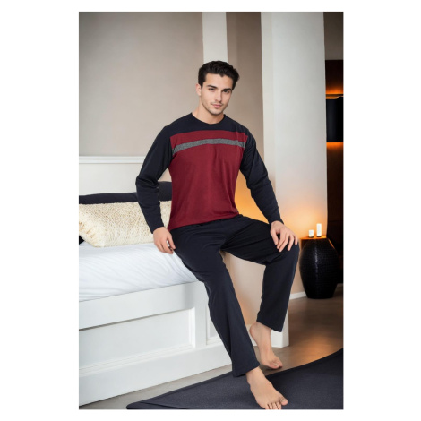 J2452 Dewberry Mens Long Sleeve Pjyama Set-BORDEAUX