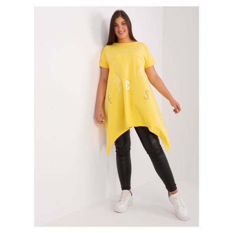 Yellow blouse with asymmetrical plus size print