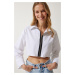 Happiness İstanbul Women's White Zipper Poplin Crop Shirt