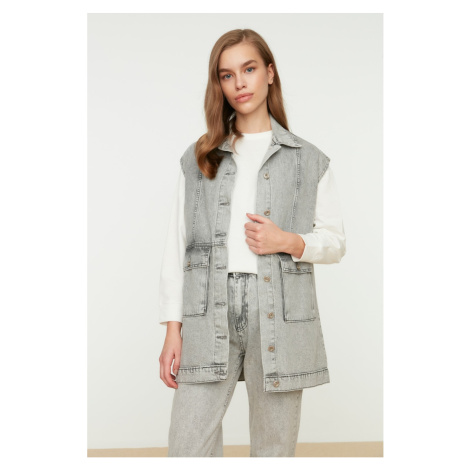 Trendyol Gray Washed Jacket Collar Pocket Detailed Vest