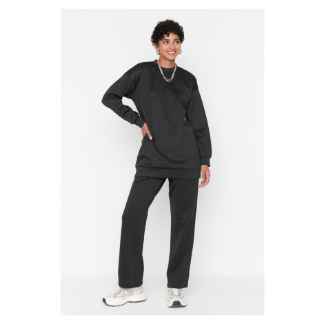 Trendyol Black Crew Neck Scuba Knitted Tracksuit Set