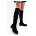 Embellished women's over-the-knee boots with flat heels, black Cintya