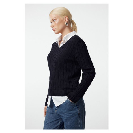 Trendyol Navy Blue Basic Cotton Knit Sweater