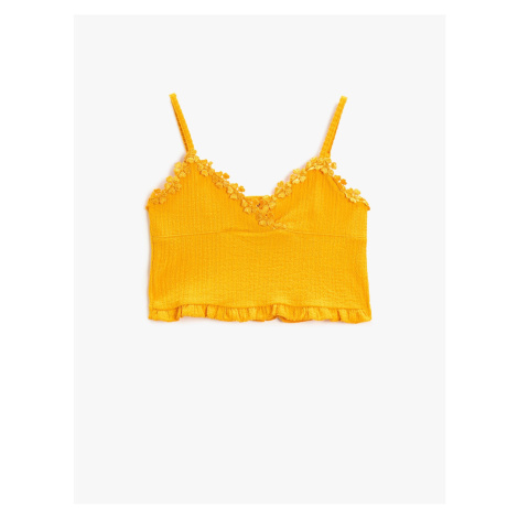 Koton Textured Strap Crop Top Frilly Floral Clipping Detail