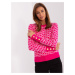 Fuchsia and white classic sweater with a round neckline