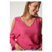 Happiness İstanbul Women's Pink Decollete Flowy Ayrobin Blouse