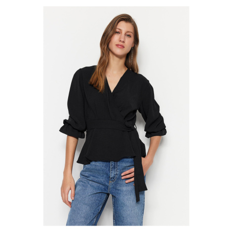 Trendyol Black Double Breasted Woven Belted Blouse