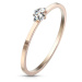Zásnubný prsteň z ocele medenej farby - číry zirkón v tvare štvorca, lesklý povrch - Veľkosť: 57