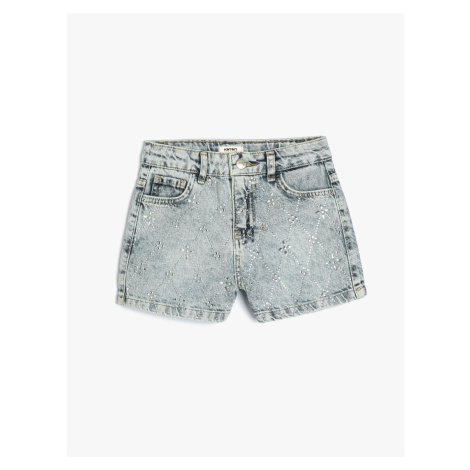 Koton Mini Denim Shorts Stone Printed Pocket Cotton