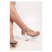 Shoeberry Women's Toe Silver Mirrored Stones Platform Heels.