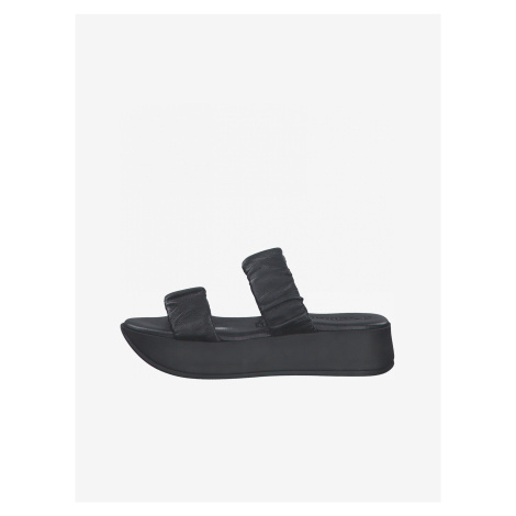Tamaris Black Leather Platform Slippers - Women