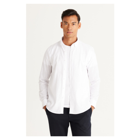 AC&Co / Altınyıldız Classics Men's White Slim Fit Slim Fit Button Down Collar Linen-Looking 100%