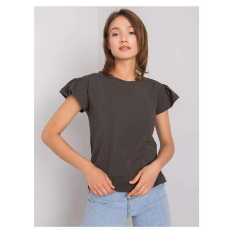 RUE PARIS Dark khaki cotton blouse