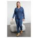 Trendyol Curve Indigo V Neck Buttoned Knitted Pajama Set