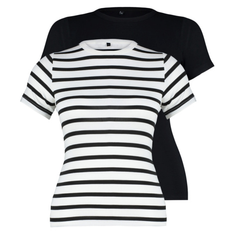 Trendyol Curve Black-Ecru Striped 2-Pack Viscous Stretch Knitted Blouse