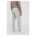 Ľanové nohavice Emporio Armani pánske, šedá farba, rovné