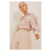 Trend Alaçatı Stili Women's Cream-Brown Princess Ethnic Patterned Flared Linen Woven Shirt