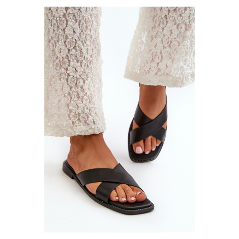 Women's flat slippers made of eco leather S.Barski Black