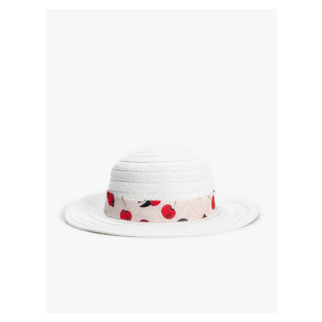 Koton Straw Hat with Cherry Print Tape Detail