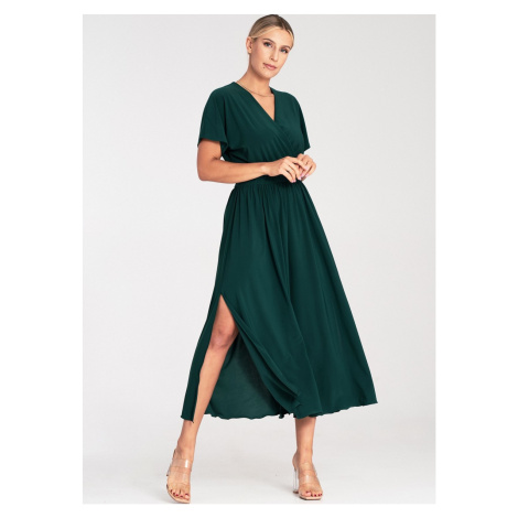 TMAVOZELENÉ MIDI ŠATY S ROZPARKOM M935 DARK GREEN Figl