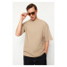 Trendyol Premium Mink Oversize/Wide Cut Textured Waffle Fluffy Text Printed T-Shirt