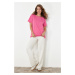 Trendyol Pink 100% Cotton Boyfriend Boat Neck Knitted T-Shirt