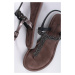 Tmavostrieborné kožené nízke sandále 1-28197