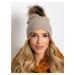 Cap with braids and fur pompom, beige