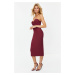 Trendyol Burgundy Fitted Woven Corset Detail Elegant Evening Dress